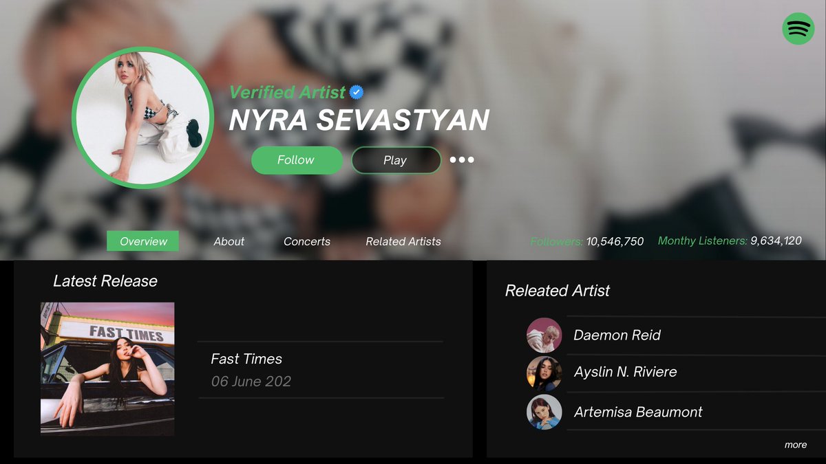 🎧🎶 © #iSpotifyRP 
(+) 𝗡𝘆𝗿𝗮 𝗦𝗲𝘃𝗮𝘀𝘁𝘆𝗮𝗻 (<a href="/luxenscripts/">moved to @luxenote 💌</a>)
𝗣𝗿𝗼𝗳𝗶𝗹𝗲 𝗨𝗽𝗱𝗮𝘁𝗲 › #FastTimesRP 

Nyra Sevastyan's Profile has been updated with her most recently single: "𝗙𝗮𝘀𝘁 𝗧𝗶𝗺𝗲𝘀" © 𝟮𝟬𝟮𝟰, #IslandRecordsRP
