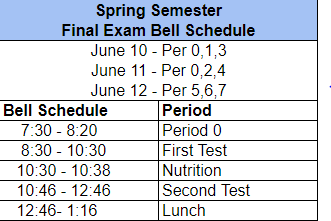 AgouraHS's tweet photo. Bell schedule for next week's finals for 9, 10 &amp; 11 graders.  Good luck to all our students!  #lvusdrocks @instagoura #chargeon #finals https://t.co/p4VSMWOl1c