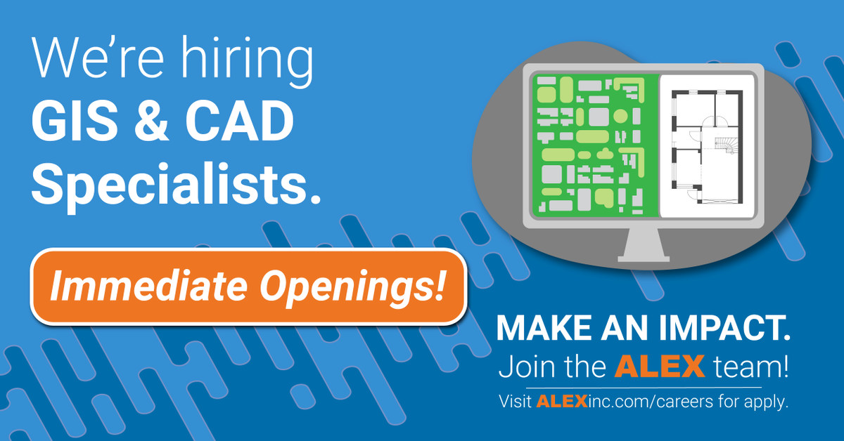 alexinc's tweet photo. We're hiring for a great team of cleared GIS &amp; CAD Specialists! 

Interested? Check out the job listings and apply today. 

Learn more: https://t.co/u8SdkYmOr0

#GISjobs #CADjobs https://t.co/ru11satE8v