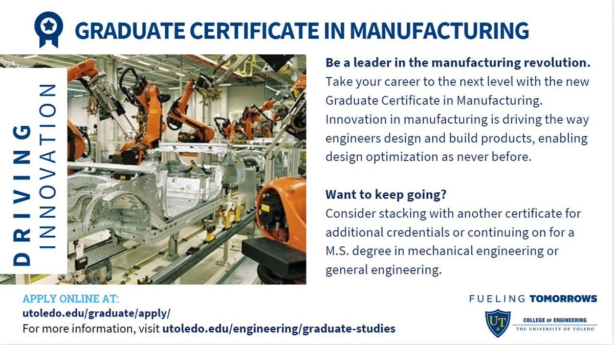 Be a leader in the manufacturing  revolution. Take your career to the next level with the new Graduate Certificate in Manufacturing. 
buff.ly/4aQbuNR