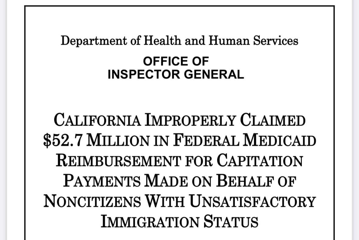 KevinKileyCA's tweet image. An audit finds California claimed $52 million in reimbursements from the federal government for providing healthcare to illegal immigrants. This is illegal under federal law.

The state is about to spend $3.1 billion per year expanding coverage to everyone here illegally.
