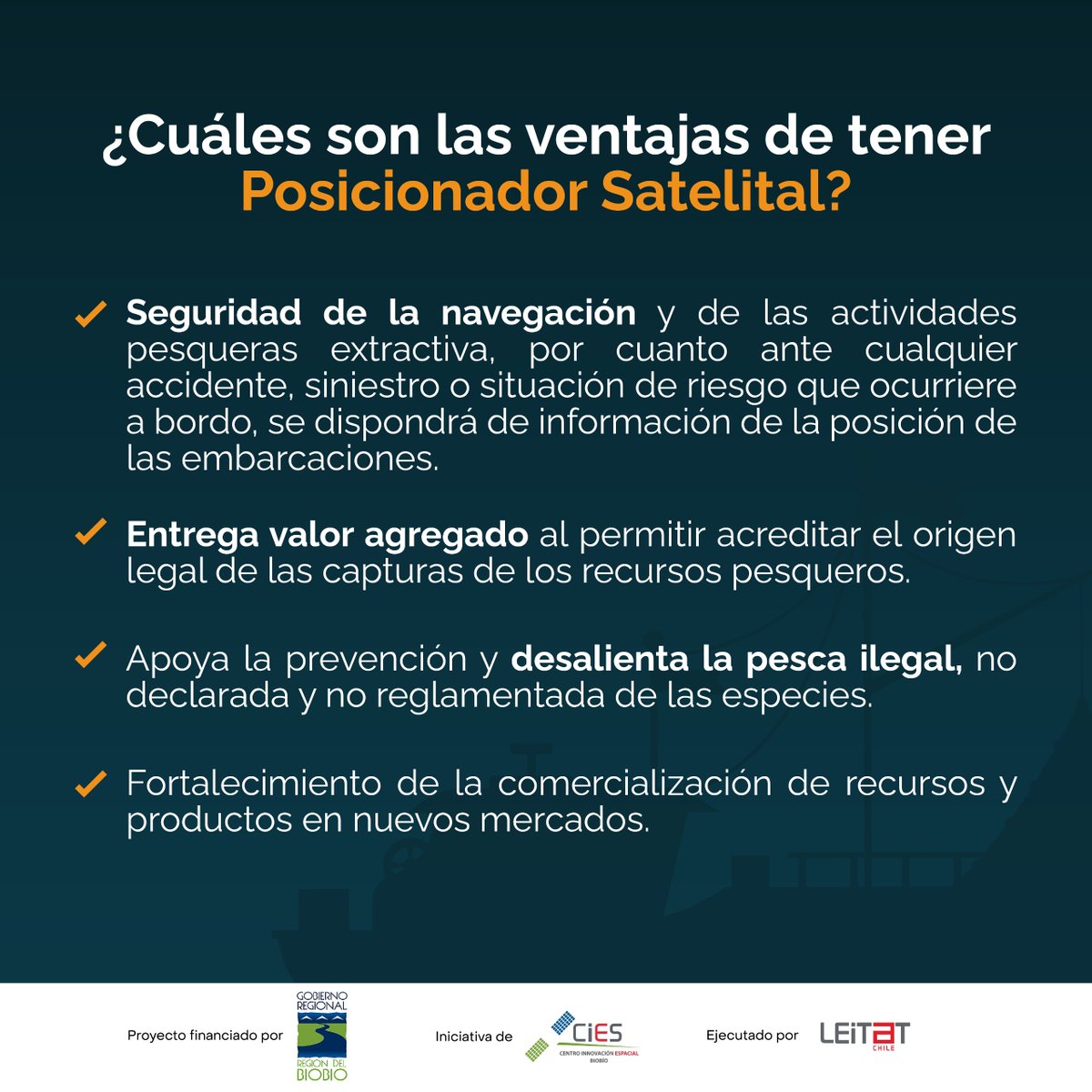 CIES_BIOBIO's tweet photo. #tecnologiasatelitalBiobio En esta nueva publicación te traemos más información sobre el Posicionador Satelital para embarcaciones artesanales. 

Para conocer más usos de la tecnología satelital, visita nuestra web: https://t.co/rbsHm7zJtE 

 #tecnologiasatelital  #pescaartesanal https://t.co/OQ3tKmkMRW