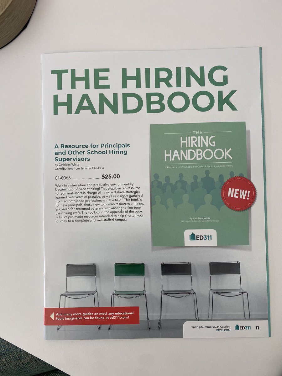 1BrightThinker's tweet photo. I am deeply honored to have had the opportunity to write The Hiring Handbook! Thank you to ED311! My hope is that this can be a time-saving resource in both #hiring and supporting newly hired teachers, which can ultimately help students connect, learn, and thrive! @ED311News https://t.co/IQuptFzuif