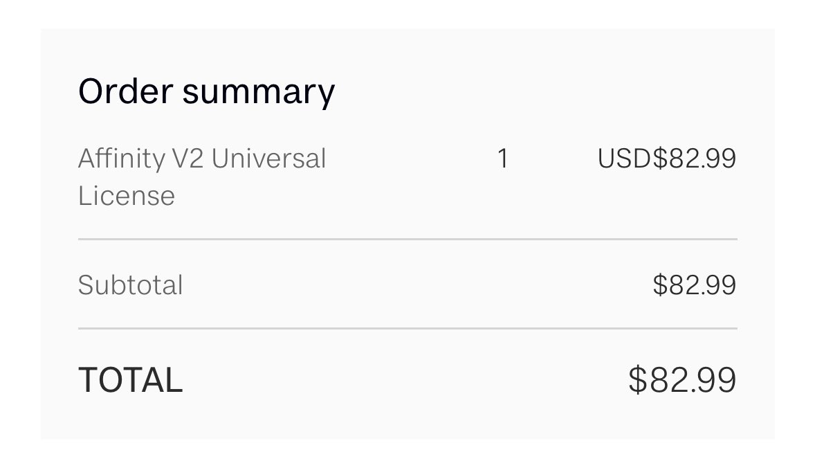 My wife just ordered @affinitybyserif for us! Time to jump ship from <a href="/Adobe/">Adobe</a> I guess.