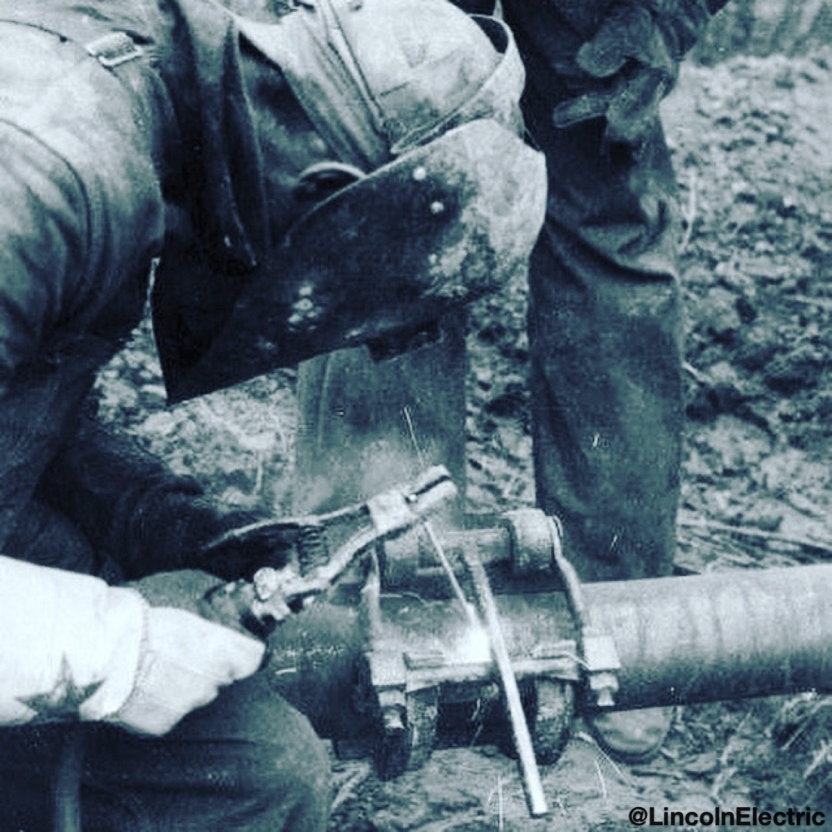 Flashback Friday® - Welding on the construction of a four-inch oil pipeline through Illinois in March 1939. #FlashbackFriday #WeldRed #WeldRedNation