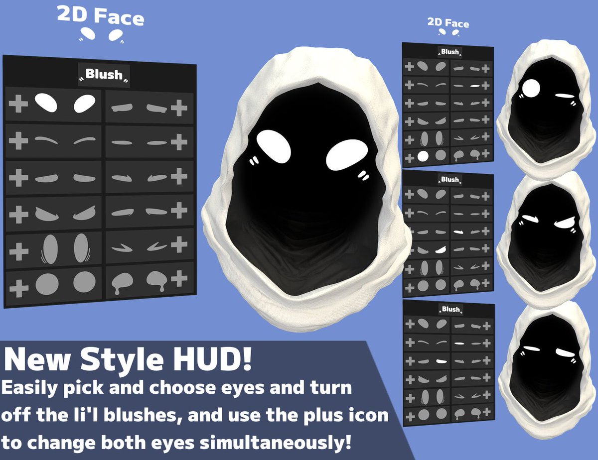 With the big help of good friend Izzy (<a href="/Skendya_/">Izzy</a>) version 2 of the 2D Face is now available, all the flat fun of the first, but with three cubes instead of one for customization galore. 
marketplace.secondlife.com/p/2D-Face-For-…
Look of it here, and perchance get you one.