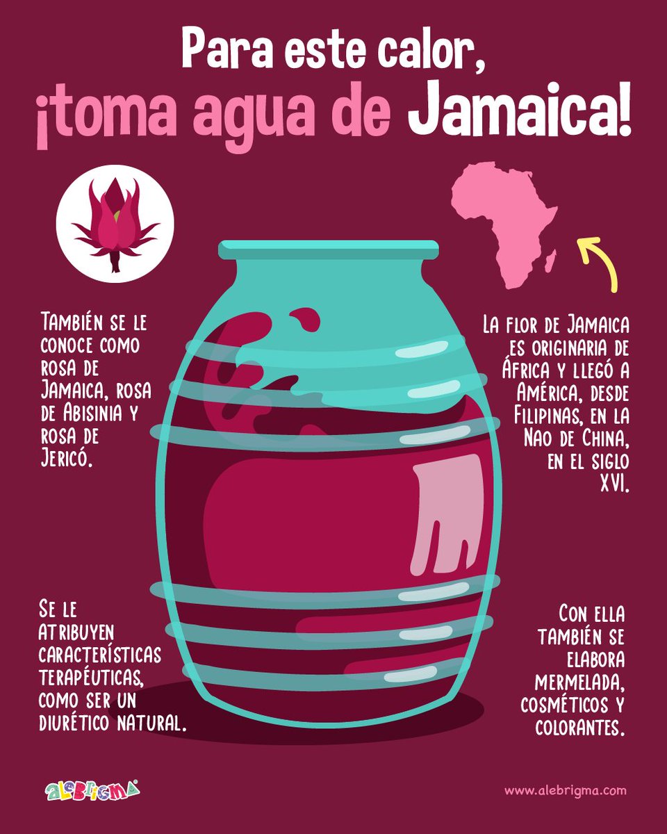 Hoy te compartimos algunas curiosidades de una flor que, en estos días de calor, nos ayuda a mitigar la sed y evitar la deshidratación. Hablamos de la flor de Jamaica.

Encuéntranos en: alebrigma.com/prevencion.html

#FlorDeJamaica #TemporadaDeCalor