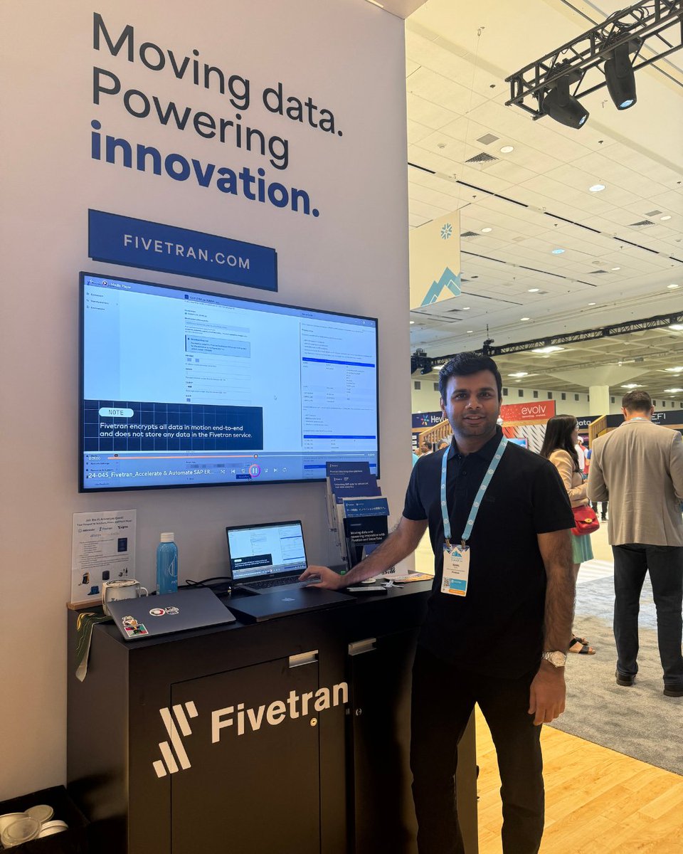 fivetran's tweet image. A huge thank you to everyone who joined us at the #SnowflakeDataCloudSummit! ❄️ Your energy lit up our sessions on data integration and AI, our hands-on GenAI lab planning California wine country trips, and our various cocktail hours and events. Can’t wait to see you next year!