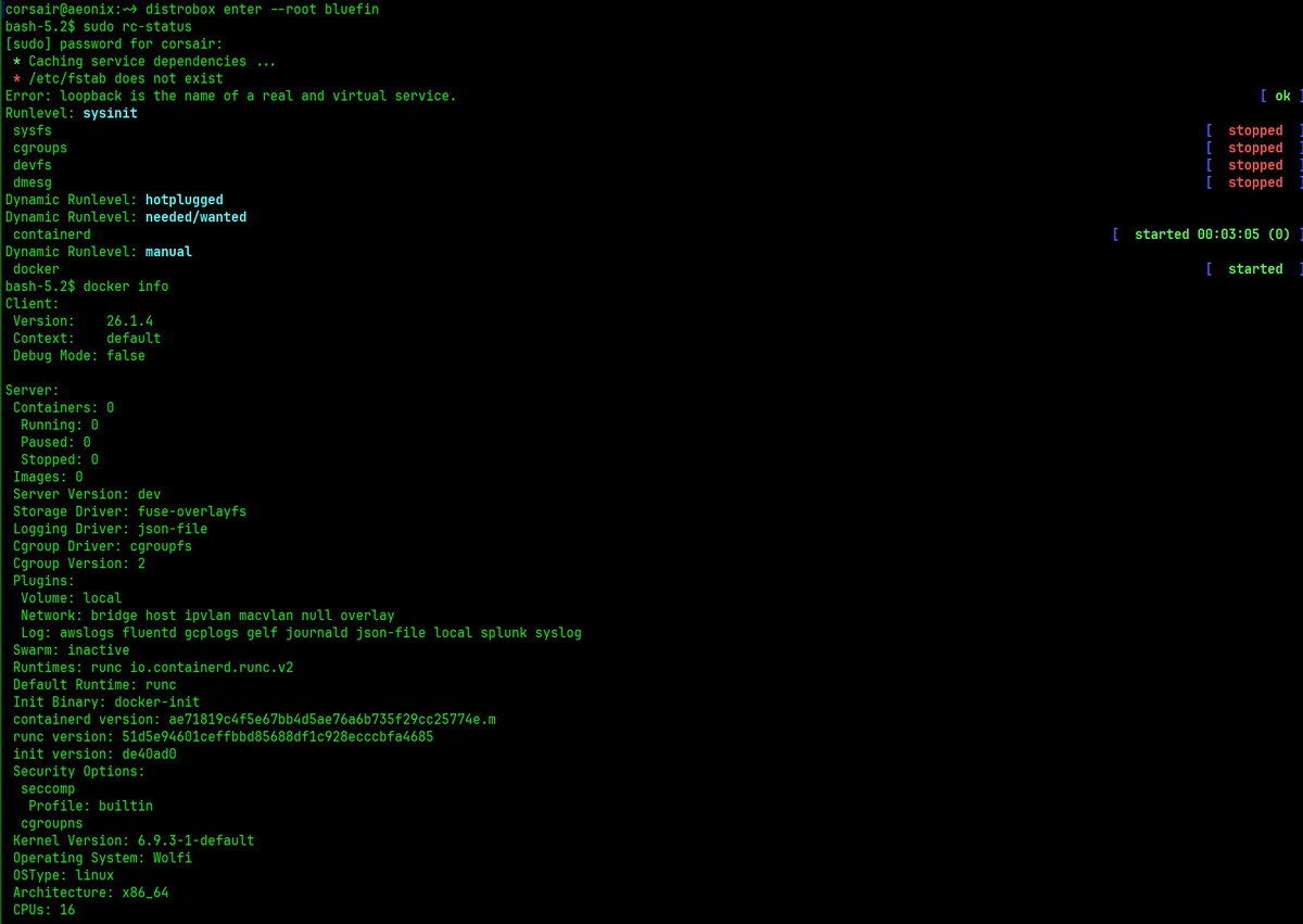 nunixtech's tweet image. @castrojo @bketelsen how much would you like some bluefin-cli as an init container on our beloved #Distrobox?

The best part you may ask? 9 lines (even with blanks)

And with a bit of &quot;tweaks&quot;, we can have docker 🐳 supervised on @wolfi_os 🐙

The supervisor Corsair 🏴‍☠️