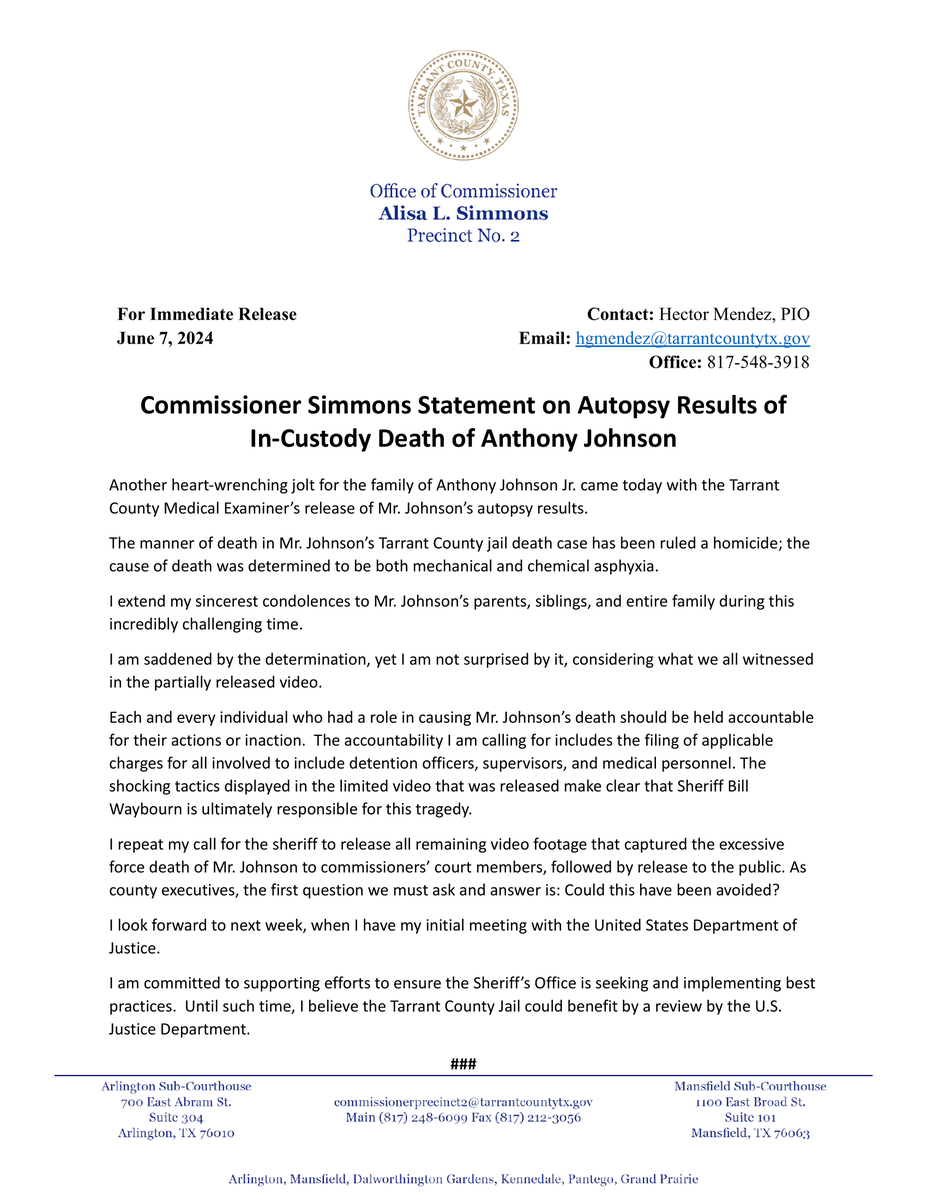 CommALSimmons's tweet photo. Detention officers, detention supervisors, medical personnel, and the Sheriff— Each and every individual who had a role in causing the death of Anthony Johnson Jr. should be held accountable for their actions or inaction. #FileCharges https://t.co/Gfv1tqF3jd
