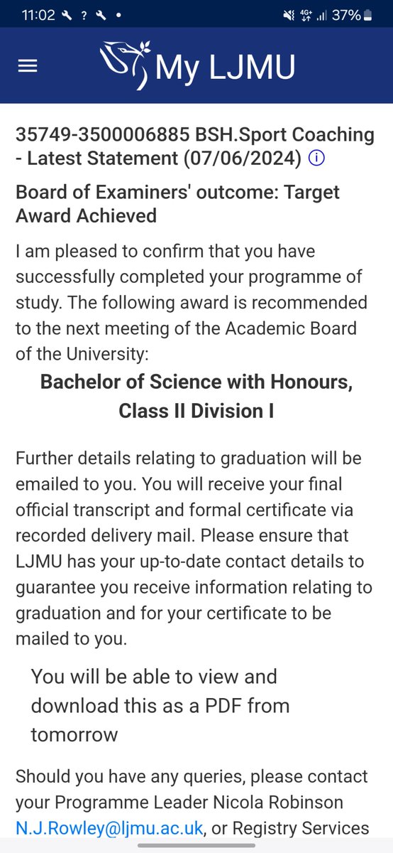 Sophie Coyne (@sophiecoyne8) on Twitter photo Upper Second Class Honours Degree, it's been a mighty long road but here's to the future, couldn't be more proud right now.
Looking forward to my graduation with the family in the coming weeks ❤️
<a href="/LJMUSportSci/">LJMU Sport Science</a> 🎓 Upper Second Class Honours Degree, it's been a mighty long road but here's to the future, couldn't be more proud right now.
Looking forward to my graduation with the family in the coming weeks ❤️
<a href="/LJMUSportSci/">LJMU Sport Science</a> 🎓