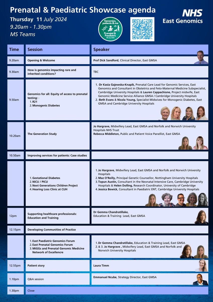 We've a great line-up of sessions &amp; speakers for our online Genomics Showcase events next month:
🧬Cancer - Mon 8 July
🧬Rare &amp; Inherited Conditions - Wed 10 July
🧬Prenatal &amp; Paediatric - Thu 11 July

Register your free place(s) here: events.eahsn.org/NHSEastGenomic…