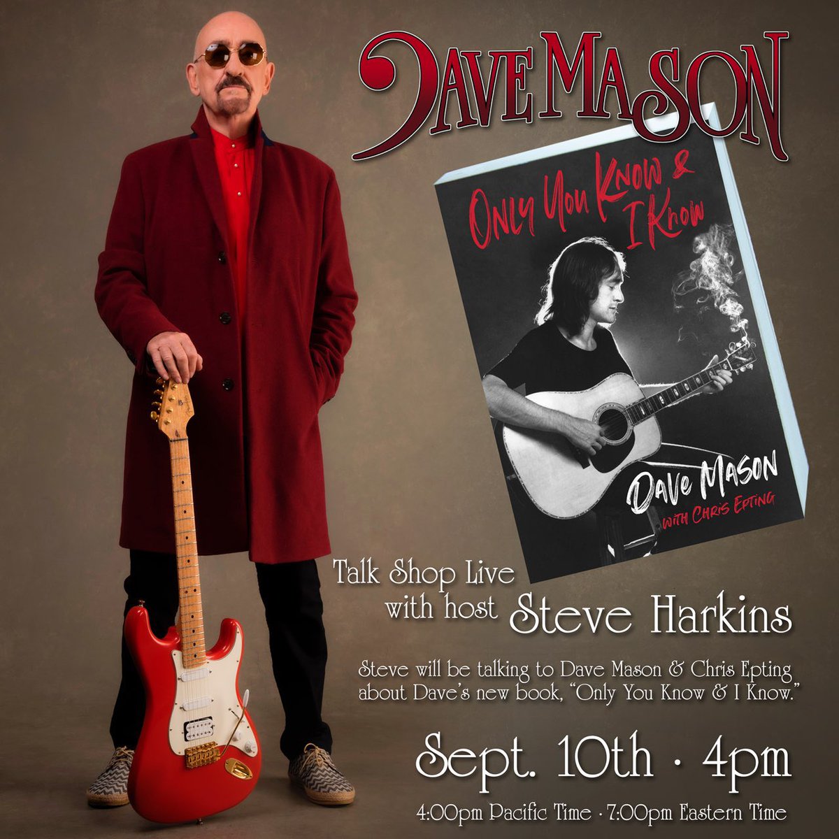 Dave Mason (@davemasonband) on Twitter photo 🎩 Pre-order a SIGNED copy of the Dave's new book “Only You Know & I Know” bundled with the “Alone Together Again” CD, exclusively from the <a href="/TalkShopLive/">TalkShopLive</a> website.
And don't miss Dave + co-author <a href="/chrisepting/">Chris Epting</a> on TalkShopLive on Sept. 10 at 7pm ET!
Link: talkshop.live/watch/vOtR9ySL… 🎩 Pre-order a SIGNED copy of the Dave's new book “Only You Know & I Know” bundled with the “Alone Together Again” CD, exclusively from the <a href="/TalkShopLive/">TalkShopLive</a> website.
And don't miss Dave + co-author <a href="/chrisepting/">Chris Epting</a> on TalkShopLive on Sept. 10 at 7pm ET!
Link: talkshop.live/watch/vOtR9ySL…