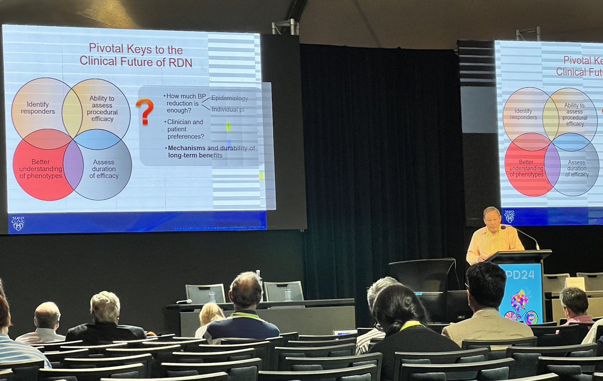 Learning from Bernard Gersh what to expect for Hypertension treatment with Renal denervation: 
💊 About a 4-5mmHg drop (so won’t eliminate the need for meds). 

#PDHeart2024