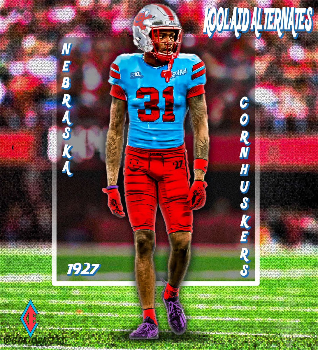 🚨REVEAL🚨
Nebraska Kool-Aid concept graphic
Courtesy Coe grafix. 
We worked together to get a uniform that I think is pretty special, the thread below will give a deeper look into all the hidden details <a href="/hilltommi13/">Tommi Hill</a>
