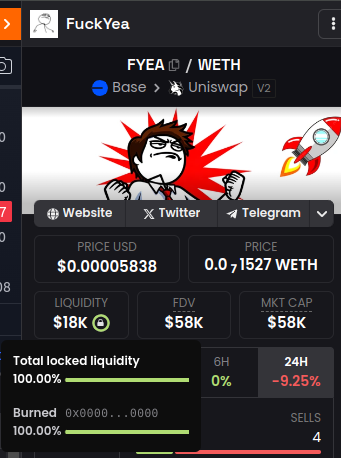 fyeacoin's tweet photo. Finaly! 
DexScreener shows that LP burned!
Fuck Yea! https://t.co/SaZLFhA7BQ