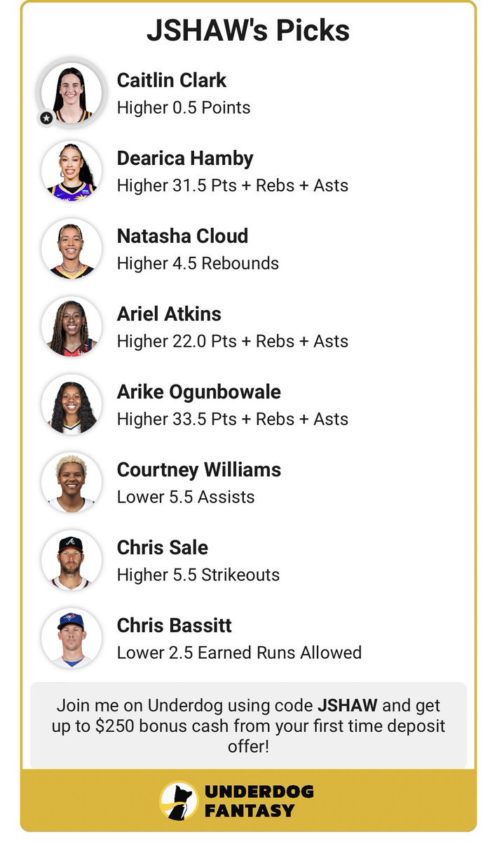 Str8BallerzInt's tweet photo. Show off your sports knowledge by making picks on Underdog!

Join me on Underdog using code JSHAW and get up to $250 bonus cash from your first time deposit offer.

https://t.co/IRbWlDqa66 https://t.co/BCJe7vstaj