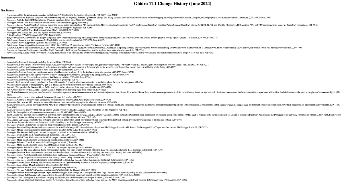 clearbluejar's tweet photo. #Ghidra 11.1 is out. So many features, improvements for Apple RE🍎📱 GhidraGo, Debugger, Version Tracking, and more.  There goes the weekend.... 🤓 https://t.co/oP59hcXRin