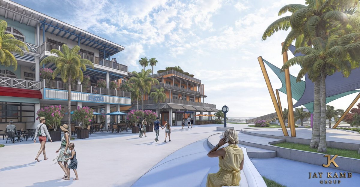 ElyseChengery's tweet image. Times Square on Fort Myers Beach? A first look at one of the renderings... that orange building is where the Dairy Queen was.
This is a first draft for the community to see - will be presented to the town
#FortMyersBeach #FMB #beach #TimesSquare #HurricaneIan #Florida @NBC2