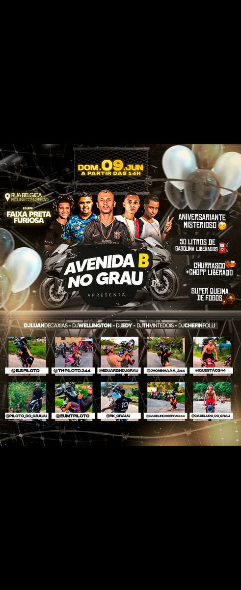 DOMINGÃO É TUDO PELA AVENIDA B 🥳🥳

🥳🥳LIBERADO 🥳🥳

CHURRASCO 🍢🍢
 SHOPP 🍻🍻

GASOLINA LIBERADA PRA RAPAZIADA DO GRAU 🥳🥳