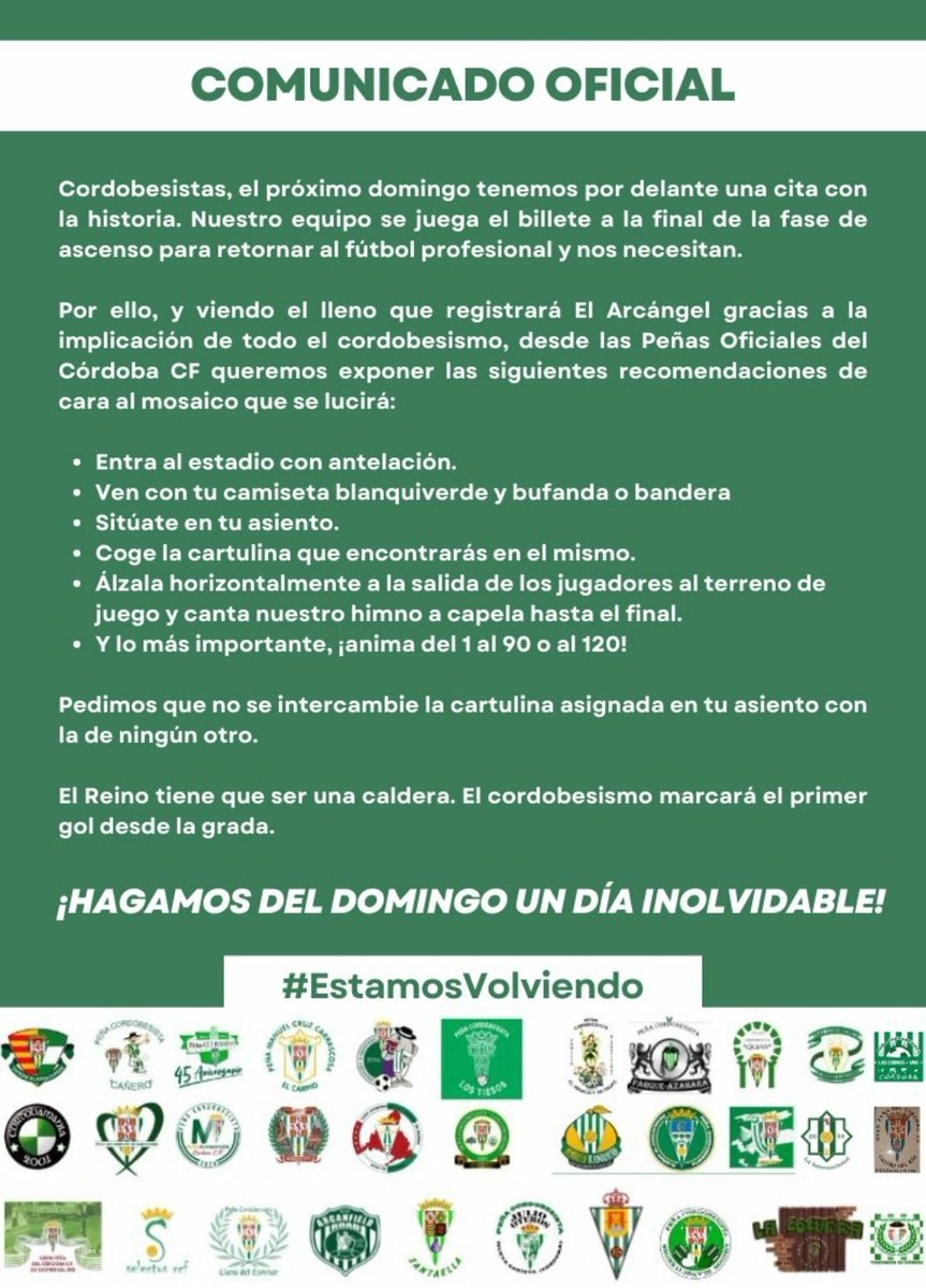 SelectosCCF (@selectosccf) on Twitter photo Desde las #PeñasOficiales del <a href="/CordobaCF_ofi/">Córdoba CF</a>, queremos exponer las siguientes recomendaciones de cara al mosaico que se lucirá en el #CórdobaPonferradina. Desde las #PeñasOficiales del <a href="/CordobaCF_ofi/">Córdoba CF</a>, queremos exponer las siguientes recomendaciones de cara al mosaico que se lucirá en el #CórdobaPonferradina.