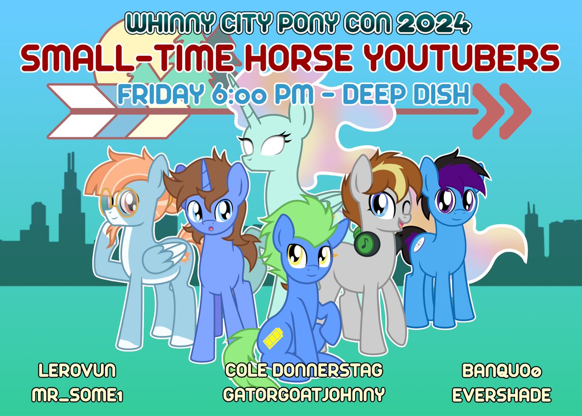 Deep Dish (@deedeewcpc) on Twitter photo Come pick the brains of some small-time Pony YouTubers, including <a href="/Banquo05/">Banquo0</a>, <a href="/StudioCinemagic/">Studio Cinemagic</a>, <a href="/Evershadee/">Evershade 🔜 EFNW</a>, <a href="/Lerovun/">Lerovun</a>, <a href="/TheMrSome1/">Mr_Some1</a>, and <a href="/GatorGoatJohnny/">Gator Goat Johnny</a>! Starting soon in the Deep Dish room! #WCPC24 Come pick the brains of some small-time Pony YouTubers, including <a href="/Banquo05/">Banquo0</a>, <a href="/StudioCinemagic/">Studio Cinemagic</a>, <a href="/Evershadee/">Evershade 🔜 EFNW</a>, <a href="/Lerovun/">Lerovun</a>, <a href="/TheMrSome1/">Mr_Some1</a>, and <a href="/GatorGoatJohnny/">Gator Goat Johnny</a>! Starting soon in the Deep Dish room! #WCPC24
