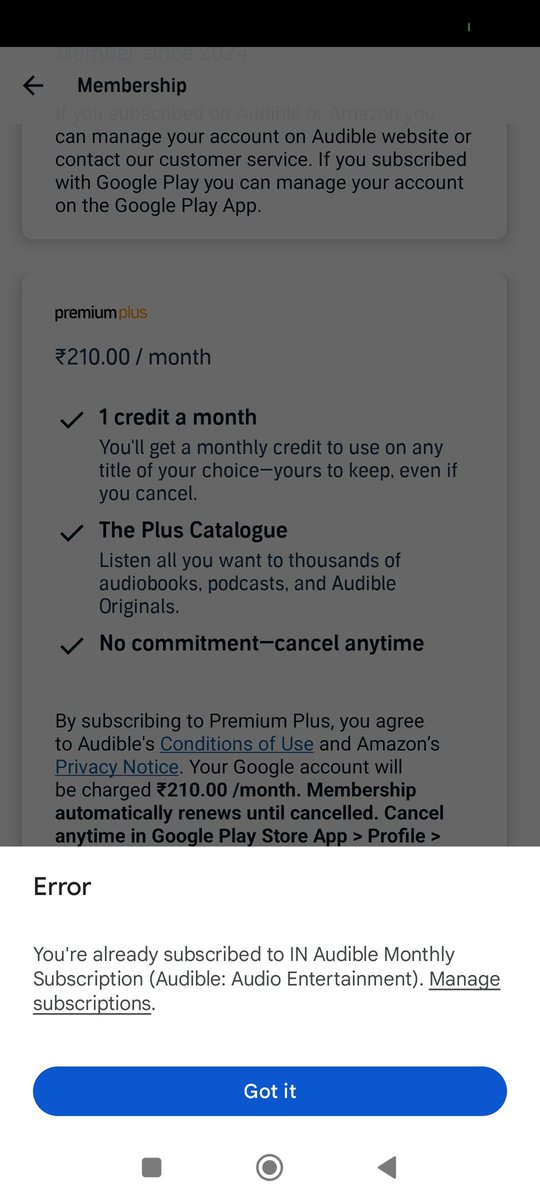 Omddwivedi's tweet photo. Hye team @audiblesupport i have purchased a subscription and unable to listen to books why https://t.co/8gm7xGuP71
