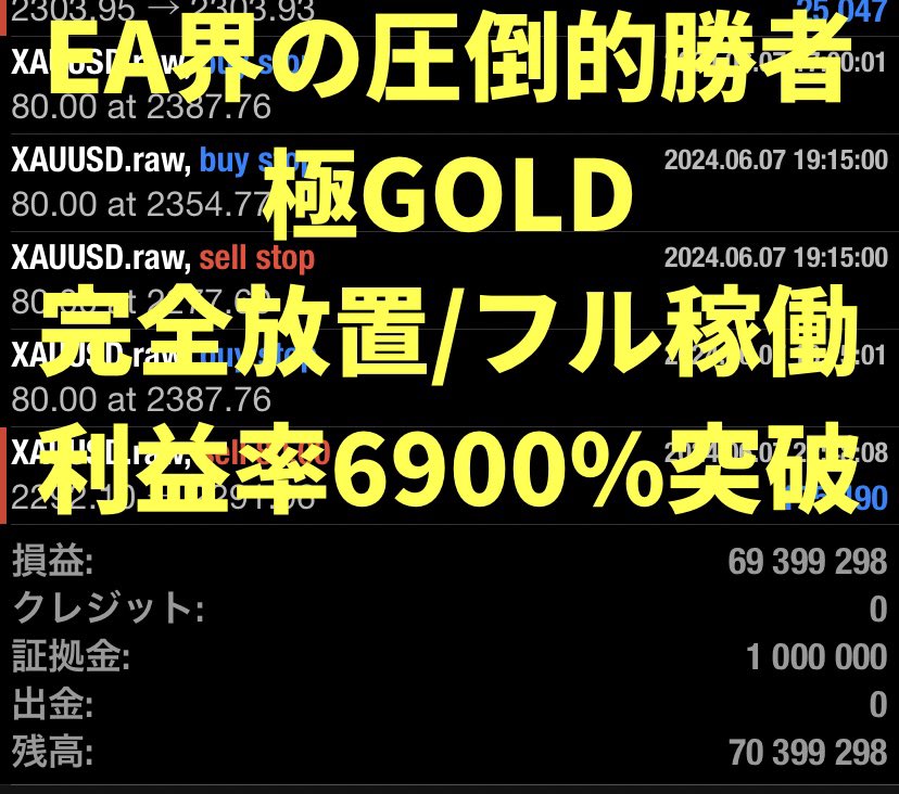 【完全放置で利益6900万円達成‼️】

🐲1万円から運用できる最強EA🐲

🔥🔥🔥極GOLD🔥🔥🔥

✅安心の単ポジEA
✅トレイル搭載で利益無限
✅バックテスト64億円💰

自動売買は”結果”が全て。

結果で選ぶなら極です。

⚠️公式オプチャは会員1000名以上⚠️ 

興味ある方はこちら🔽
is.gd/lwLobo