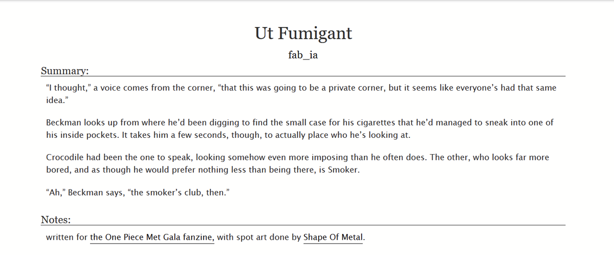 posted the fic i wrote for <a href="/opmetgalazine/">Wealth, Fame, Power</a> !! smokers club... the guys at the club who are always outside chainsmoking, or at least that's the vibe i wanted to get across 

archiveofourown.org/works/56485708