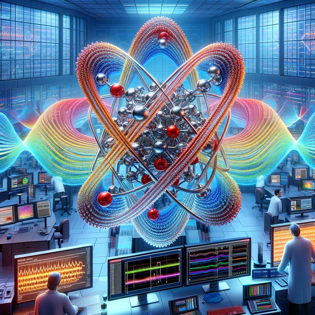 drew_ponder's tweet photo. #QuantumChemistry #FrequencyWaveTheory #PromethiumDiscovery #LanthanideResearch #AdvancedSimulations #QuantumPhysics #ScientificBreakthrough #ModernTechnology #ElementCharacterization #HighTechLaboratory
Here's a visualization of promethium's coordination complex integrating quantum chemistry and frequency wave theory. The image captures the intricate 3D molecular structure with wave-like electron orbits, resonating frequencies, and the high-tech laboratory setting. The scientists are seen analyzing data, merging experimental spectroscopy results with simulation outputs. This scene represents the breakthrough in understanding promethium's elusive properties.