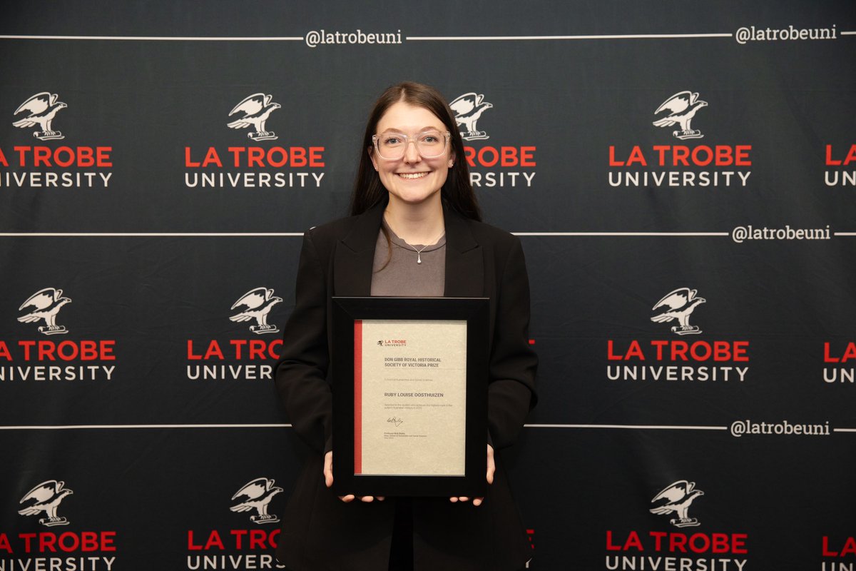 OosthuizenRuby's tweet image. Honoured &amp;amp; humbled to receive the ‘Don Gibb Royal Historical Society of Victoria Prize’ for attaining the highest mark in the 3rd year subject ‘Making History’.
Thanks to Richard Broome, Ann Gibb &amp;amp; the HUSS team @latrobe.
Listen to my final project here👇🏼
on.soundcloud.com/zG8M3rwEtHbZnc…