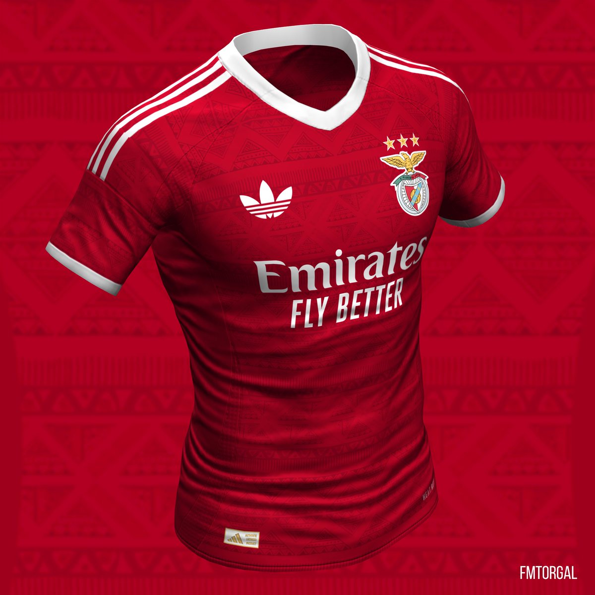 fmtorgal's tweet photo. Camisola Principal do SL Benfica inspirada nos padrões africanos de Moçambique, país de origem do único Bola de Ouro a jogar em Portugal: Eusébio da Silva Ferreira.

O toque do logótipo da Adidas Originals serve para dar um ar mais retro à camisola, em conjunto com a gola em V. https://t.co/TjUyBO2QeD