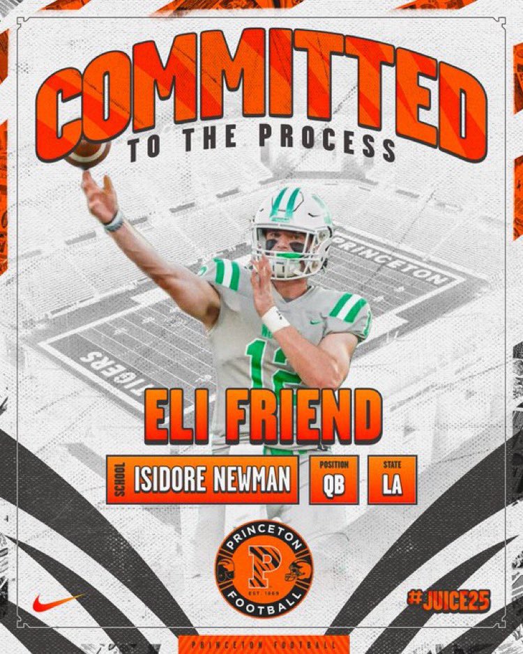 efriend_12's tweet image. I am honored to announce that I have officially committed to the admissions process at Princeton University! I would like to thank my friends, family, and all of the coaches who have made this possible. Excited to be a tiger!!! 🧡🖤 @PrincetonFTBL @Coachstewnewman
