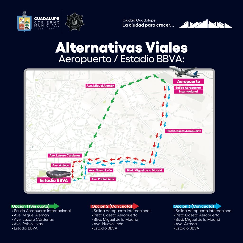 ssp_guadalupe's tweet photo. A los aficionados que acudirán a la Final Four de la Kings World Cup, a celebrarse en el estadio BBVA, en el municipio de Guadalupe, les ofrecemos las siguientes alternativas viales para acudir al evento deportivo https://t.co/gqJluUrly3