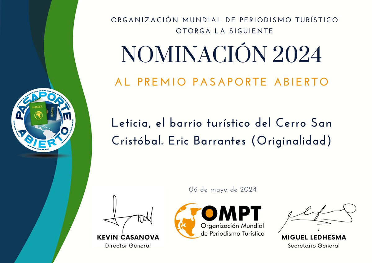 ericbarrantes's tweet image. Les comparto la buena noticia de que he vuelto a ser nominado para el Premio Internacional #PasaporteAbierto, pero esta vez en la categoría #Originalidad.  ¡Vamos Perú! 😊🇵🇪
n9.cl/qske3
¡Felicitaciones para mis colegas también nominados y muchas gracias @omptoficial!