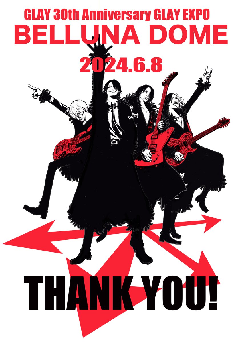 TE_RUR_ET's tweet photo. 皆様！！！！！
本日6月8日でX歳になりました！！！！
たくさんのお祝いメッセージありがとうございます！
しかも今日は30周年記念のベルーナドーム初日！
TERU,TAKURO,HIASHI,JIRO.TOSHI,村潤,スタッフ＆関わるすべての方達と最高のステージにします！
バディーのみなさん！
最高の1日にしましょうね！
お留守番組の皆様！！！
アンコールで配信するのでお楽しみに！（←言っちゃいけないやつなのかな？？？）
GLAY初の試みもしますので日本中！いや世界中を巻き込んで30周年を楽しみますのでお付き合いください！
PS-会場では、やまだひさし @yamadamic が99年のEXPOさながら会場内を盛り上げますのでよろしくお願いします！！！
ではのちほど❤️

@glay_official @HISASHI_ @TOSHI_N__ @jun_murayama
