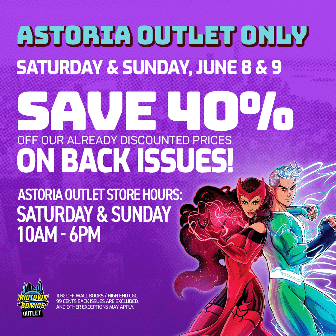 MidtownComics's tweet photo. Our #Astoria #Outlet already has the lowest prices on #comic books, but stop by this weekend SAT JUN 8 & SUN JUN 9, to save an additional 40% off our ENORMOUS stock of #backissuecomics!
PLUS 10% off Wall Books & High-End #CGC!
See you there True Believers! https://t.co/8tk41NVrIf