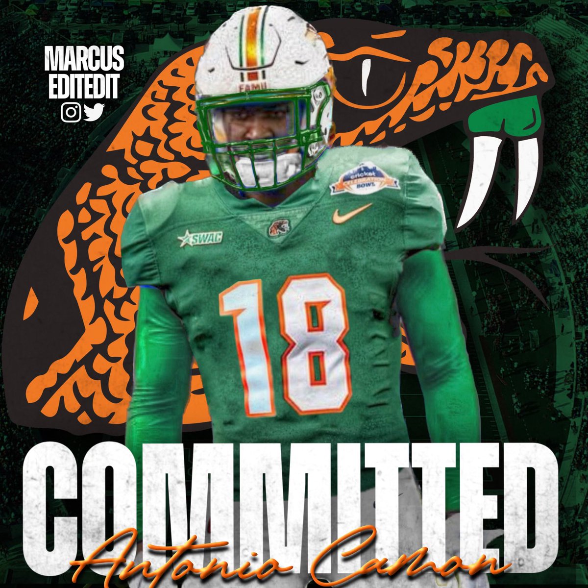 “CAMON!” (@antoniocamon1) on Twitter photo COMMITTED🐍🐍🐍!!! LETS DO IT RATTLER NATION!!! 🧡💚
<a href="/CoachColzie/">James Colzie III</a> <a href="/CoachPatt_212/">Milton Patterson</a> <a href="/CoachWalker53/">Casey Walker Sr.</a> <a href="/FAMU_FB/">Florida A&M Football 🏈</a> COMMITTED🐍🐍🐍!!! LETS DO IT RATTLER NATION!!! 🧡💚
<a href="/CoachColzie/">James Colzie III</a> <a href="/CoachPatt_212/">Milton Patterson</a> <a href="/CoachWalker53/">Casey Walker Sr.</a> <a href="/FAMU_FB/">Florida A&M Football 🏈</a>
