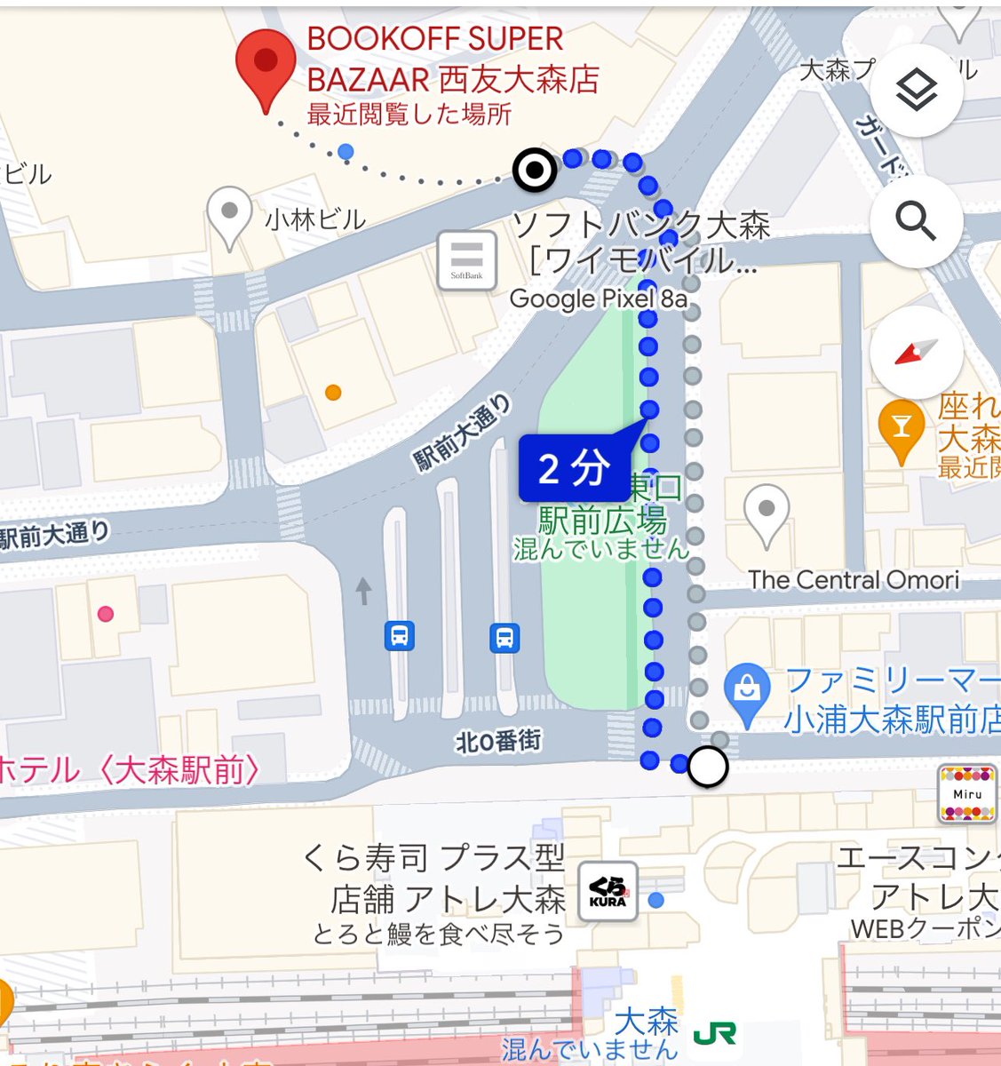 treasurefalival's tweet photo. 【会場アクセス】

会場：BOOKOFF 西友大森店3F
最寄駅：JR京浜東北線 大森駅

・1枚目
ホームの一番端の階段→北口改札を出て右方向へ
外に出たら画像の道順

・2枚目
ホーム中央の階段→中央改札から出て正面のニューデイズを左方向へ→更に左側の階段を降りる
外に出たら画像の道順 https://t.co/9GBYI1aXok