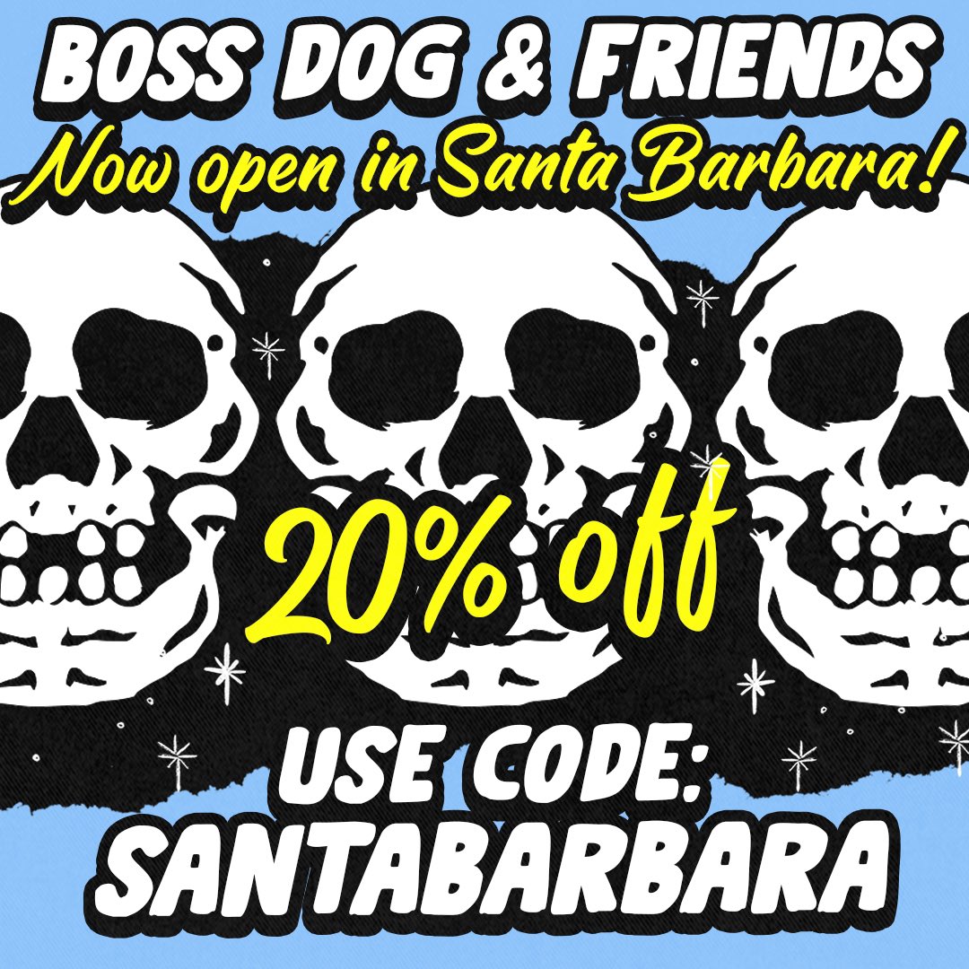 Bossdogartdept's tweet photo. We opened a shop in Santa Barbara — to celebrate 20% off the entire site — use code SANTABARBARA at checkout! https://t.co/JewOBGeKJ8