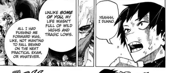 @jigokuseiko he has that chill outlook about life. he did mention that it's because he never have anything really drastic happening in his life but we just need that type of character to anchor with.
I like his relationship with shouto's best but maybe Izuku needs to be closer to him :3 