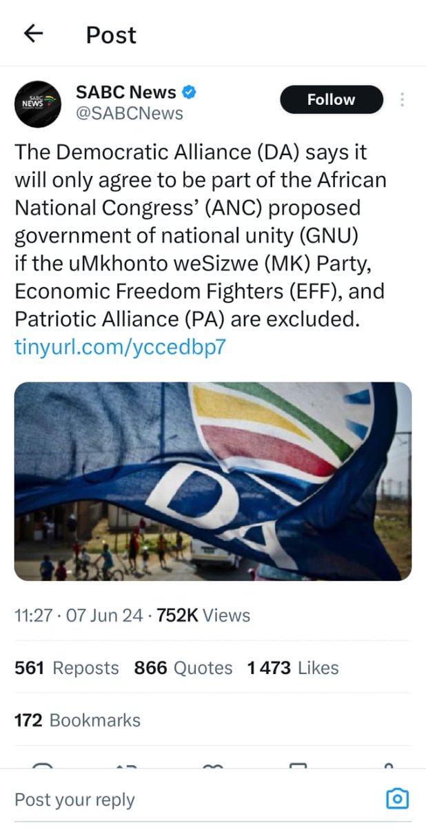 ThatieGabs's tweet photo. @mpiyakhe8 @daddyhope It was the DA that called EFF enemy No.1 throughout the campaign. Losing 1% of votes can hardly be characterized as dwindling votes in an election where almost all parties lost votes. https://t.co/pcodbPbB0i
