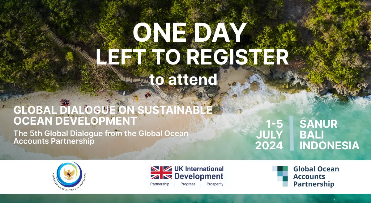 ⌛ Happy World Ocean's Day! Once day left to register for the Global Dialogue on Sustainable Ocean Development in Bali 🌊

View the full Agenda and register: oceanaccounts.org/global-dialogu…

#OceanAccounts #BeyondGDP #GlobalOceanDialogue2024