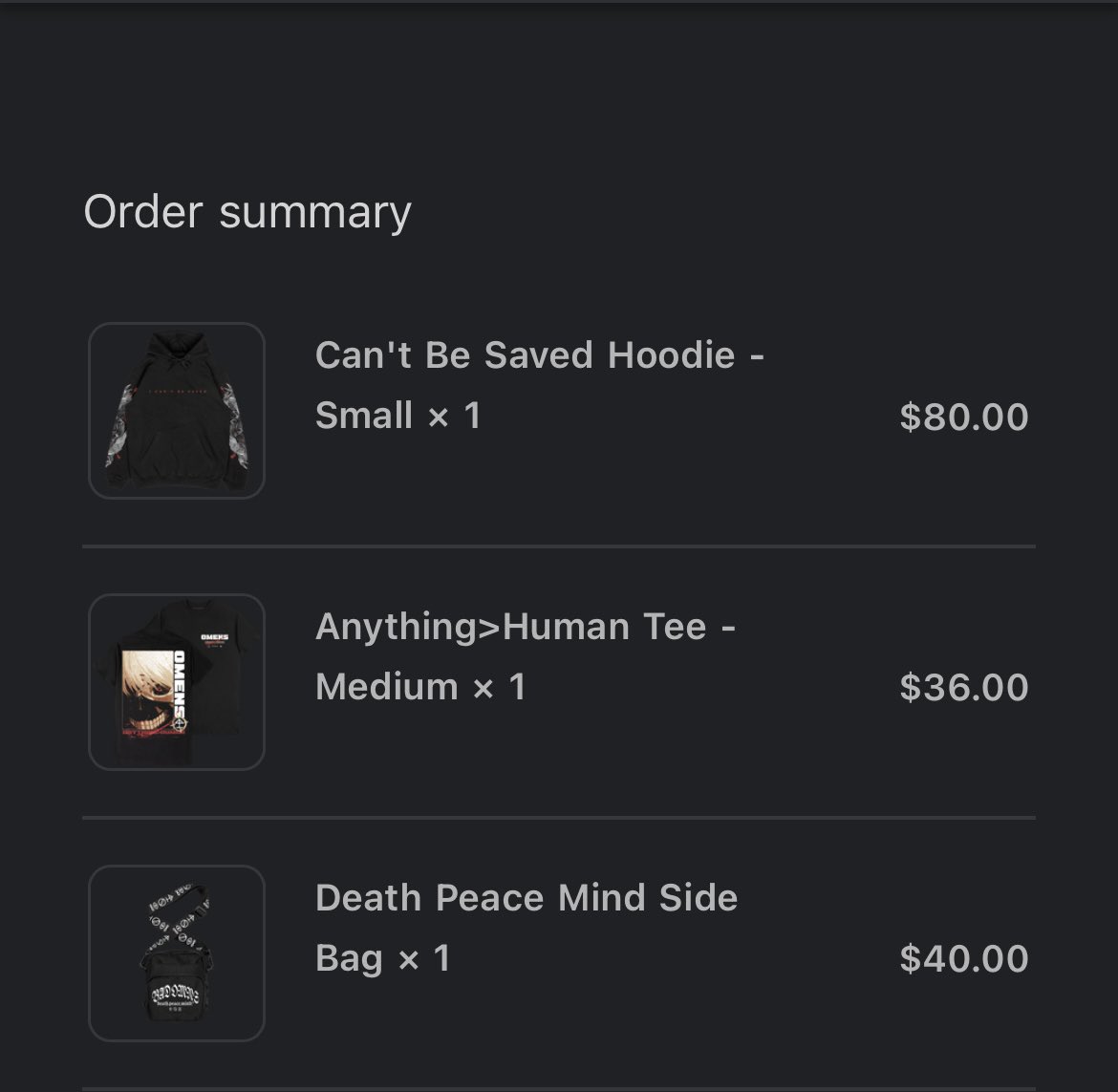 Yatoidk's tweet photo. @badomenscult @BryanKirks Didn’t get to buy merch at your show so thought I’d grab everything. This drop was sick https://t.co/MrCCjr3TlN