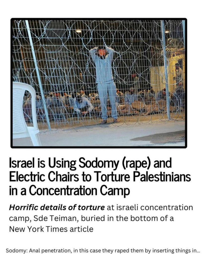 jakeshieldsajj's tweet photo. Israel is taking heated rods and electric rods and using them sodimize Palestinians as a form of torture 

Some they have even tourtued to death in this manor 

This is Americas greatest ally https://t.co/iDn6Pm9wp2