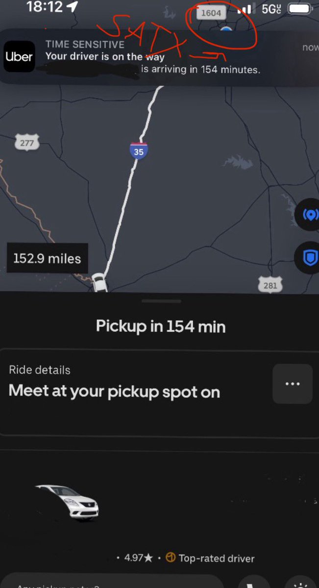 ValARed's tweet image. Yeah OK that guy was deffo not the “6 minutes away” I was promised on the “Gathering Options” screen (it’s ok it got canceled within a minute I just thought this was funny for Downtown San Antonio)
