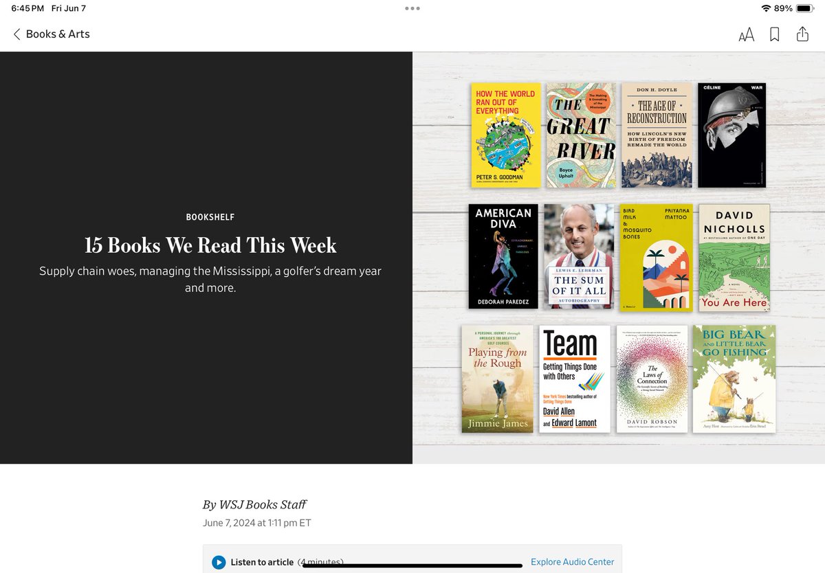 My thanks to the <a href="/WSJ/">The Wall Street Journal</a> for including “Playing from the Rough,” in “15 Books We Read This Week.”