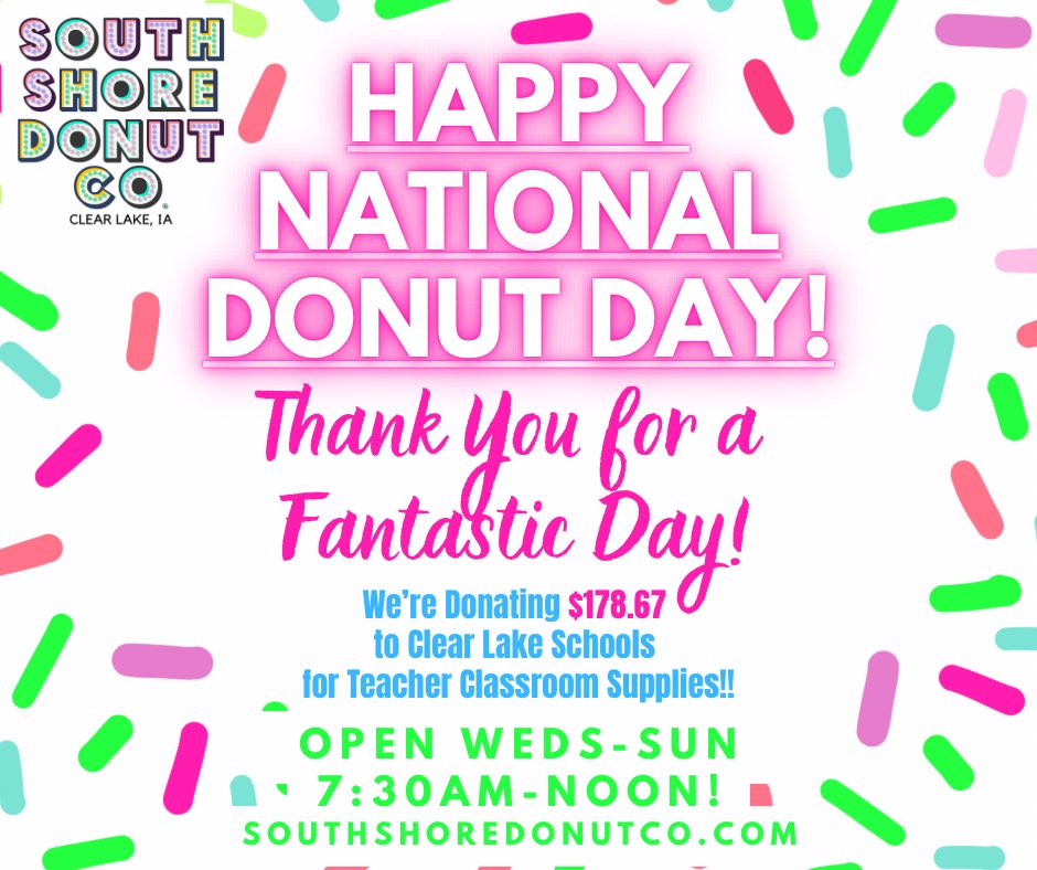 DoCoCL's tweet image. We hope you enjoyed your National Donut Day as much as we enjoyed ours! Thank you for a fantastic day!
✌🏽💖🍩 -John + Whit

Summer Hours: Wednesday thru Sunday 7:30am-Noon