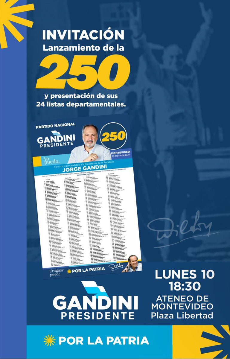 somoslista34's tweet photo. ¡No te pierdas el lanzamiento oficial de la @lista250 y sus 24 listas departamentales! 
@movporlapatria @PNACIONAL @jorgegandini @tatoviviano https://t.co/upiticyGQr