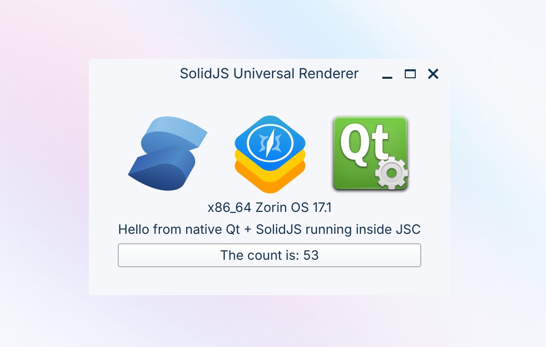 imsofresh_x's tweet photo. @solid_js rendering native C++ cross-platform Qt UI using the JavaScriptCore engine driven by Qt's internal Event Loop. 

SolidJS' universal renderer is easy to plug into C++ and render anything anywhere.

(This is not a WebView, setInterval is running a QTimer) https://t.co/87oPMM47sL